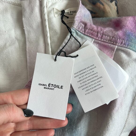 NWT Isabel Marant Étoile Lacanau Denim Mini Dress in Celaton Tie-dye Button-Cuff - Picture 3 of 10